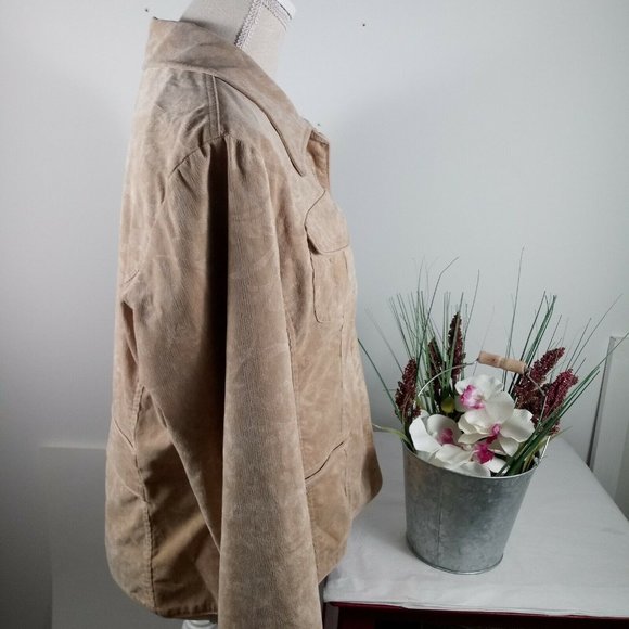 Chicos Retro Corduroy Jacket Tan Size 2 Subtle Swirl Pattern Cabincore - Picture 6 of 15